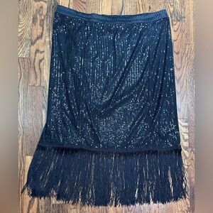 SHEIN plus sized sequin sparkly Elegant Black Fringe Skirt knee length skirt 4XL